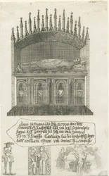 Cattedrale di Lichfield - Tomba del vescovo [?Vescovo Cornhill]: incisione, nd [?fine XVIII sec]