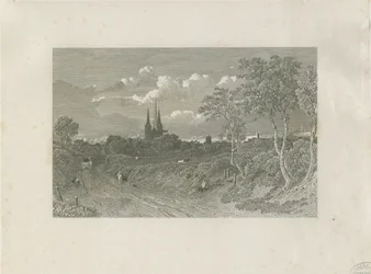 Cattedrale di Lichfield - Vista ovest (distanza): incisione, nd [?XVIII sec]