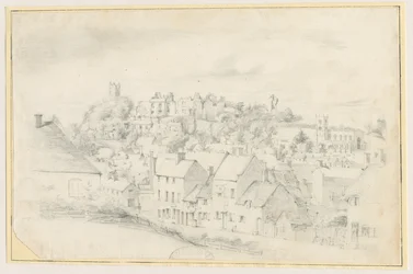 Tutbury - Città, chiesa e castello: disegno a matita, nd [?19th cent]