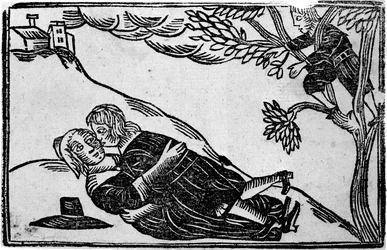 Due persone che fanno sesso, da "A Book of Roxburghe Ballads" (xilografia) (foto b/n)