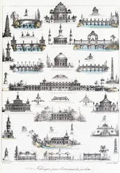 Facciata di diversi edifici dedicati alla fabbricazione di ornamenti da giardino