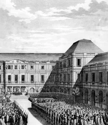 Festa data da Napoleone I Bonaparte (1769-1821) al Palais national du Directoire (Palais du Luxembourg) a Parigi dopo il trattato di Campo Formio il 20 frimaio An VI (10 dicembre 1797). Parigi, Biblioteca dell