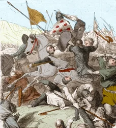 La battaglia di Hattin, 4 luglio 1187 (litografia a colori)