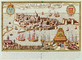 Veduta del porto e della città fortificata di Saint Malo, situata sulla costa della Bretagna
