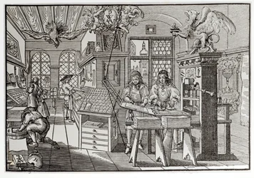 Interno di una tipografia a Norimberga