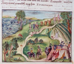 Paesaggio venezuelano con un accampamento spagnolo, da una raccolta di memorie della famiglia Coeler, Norimberga