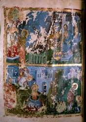 Scene della vita di San Cipriano. Miniatura in Omelie. Orationes di San Gregorio di Nazianzo, 879-882. Manoscritto greco. Parigi, NL