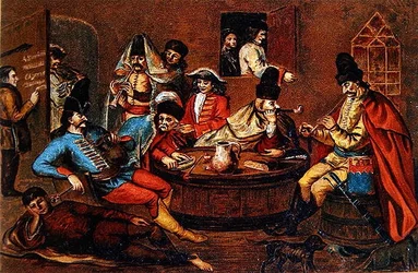 Soldati ribelli del principe Ferenc Rákóczi II che si rilassano con i compagni