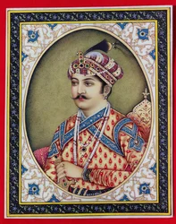 Imperatore Muhammad Akbar (1542-1605) (guazzo e acquerello su avorio)