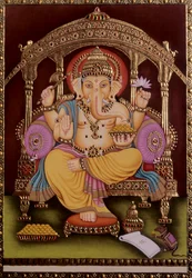 Miniatura di Lord Ganesh Ganpati su carta con doratura