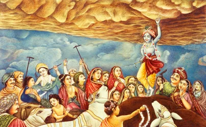 Signore Krishna che solleva la montagna Miniatura