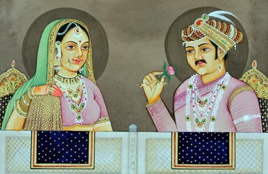 Miniatura di Akbar con Jodha Bai
