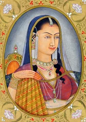 Miniatura della Regina Moghul Jodha Bai India Asia