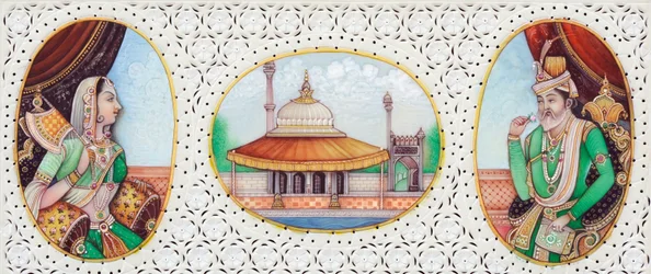 Miniatura del Mughal Imperatore Humayun con la moglie Jhanvi