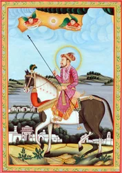 Miniatura del Mughal Imperatore Shah Jahan a cavallo