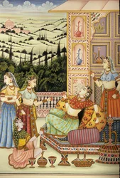 Miniatura di una dama Mughal che beve, India