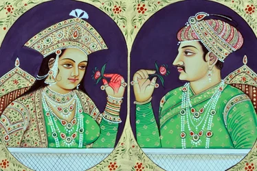 Miniatura della Regina Noorjahan con Jahangir, India