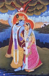 Dipinto in miniatura di Radha Krishna, India