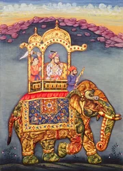 Il re Mughal Shah Jahan a cavallo di un elefante