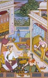 Miniatura Mughal su carta Reale che si gode una bevanda