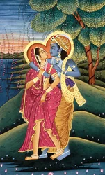 Dipinto di Dio Krishna e la sua più Grande Devota Radha, India