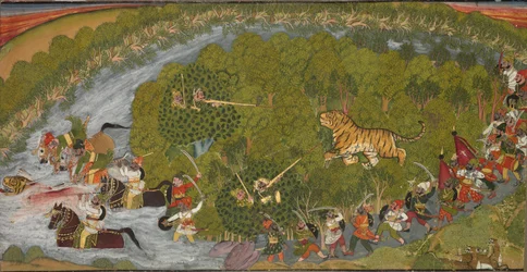 Caccia alla tigre, 1800 circa (inchiostro e colore su carta)
