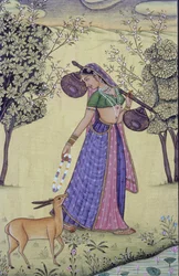 Donna con Rudra Veena e Ghirlanda di Fiori, Miniatura, India