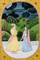 Immagine del calendario annuale e dipinto per un mese indù Bhadon, India