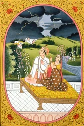 Immagine del Calendario Annuale e Pittura per un Mese Indù Shravan, India