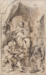 Adorazione della Madonna e del Bambino con San Girolamo e un Angelo custode (carboncino e gesso su carta).
Girolamo e un angelo custode (carboncino e gesso su carta)