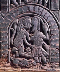 Dettaglio di una caccia al leone da un baule medievale