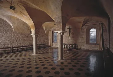 Vista della sala capitolare della chiesa dei Santi Vincenzo e Anastasio, Abbazia delle Tre Fontane