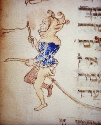 Un giullare di corte. Manoscritto ebraico del XIII secolo. Biblioteca Palatina, Parma