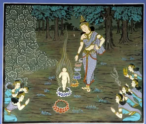 Nascita di Buddha. Affresco nel Tempio Yongju, regione di Suwon, Corea