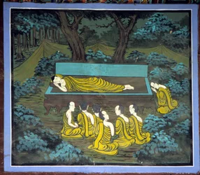 Buddha e i suoi studenti. Affresco nel Tempio Yongju, regione di Suwon, Corea