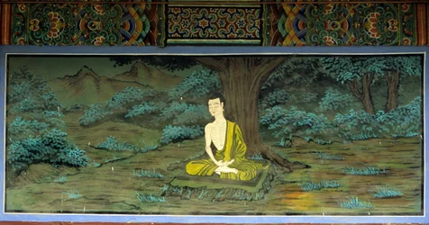 Buddha in meditazione. Affresco nel Tempio Yongju, regione di Suwon, Corea
