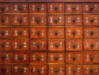 Particolare di un mobile medico in legno, periodo Joseon, Corea, Collezione Kim Chong-hak. Fotografia, Museo nazionale della Corea, Repubblica di Corea, 2006.