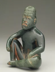 Figura seduta con ginocchio sollevato, Olmeca delle Highlands, San Martin Texmelucan