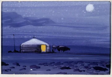 Yurta mongola, notte - Acquerello mongolo