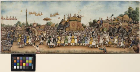 Akbar Shah II cavalca un elefante in una grande processione