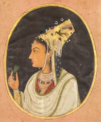 Ritratto ovale di una donna con cappello Chaghtai, c. 1740-50