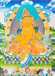 Immagine raffigurante Dzambhala, lo Dzambhala giallo è la manifestazione del Buddha Ratnasambhava e simboleggia la ricchezza nel mondo materialista