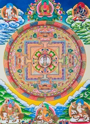 Mandala con Avalokiteshvara dalle mille braccia; il sacro cerchio magico che raffigura il Bodhisattva dalle undici teste che simboleggia la compassione infinita