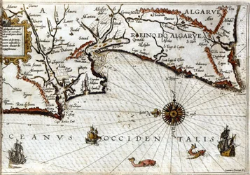 Capo Sagres (o Capo Sacro) alla fine del Portogallo secondo il portolano di Luca J. Waghenaer Treesor di zeevaert stampato a Leida nel 1592