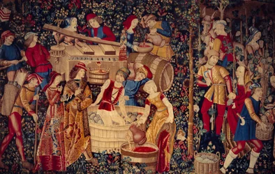 Scena di raccolta Dettaglio sinistro. Arazzo dai Paesi Bassi