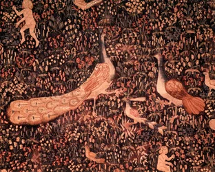 Il sipario della Vita Signorile: dettaglio raffigurante uccelli, pavone