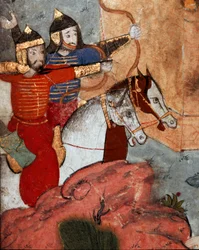 Gli arcieri del capo mongolo Tamerlano (1336-1405) (o Timur Lang, Timur lo Zoppo) durante la battaglia di Ankara (Ancyra o Ankora), nella quale il 20/07/1402 i mongoli sconfissero l