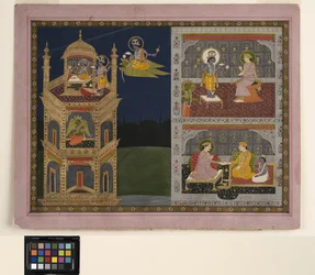 Vishnu si avvicina a una torre dorata su Garuda, c.1825