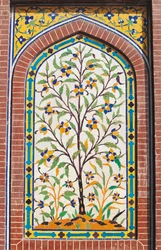 Albero in fiore, decorazione in maiolica, Moschea Wazir Khan (XVII secolo), Lahore, Punjab, Pakistan
