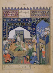 Or.2838 f.20v Timur in trono a Balkh, persiano
